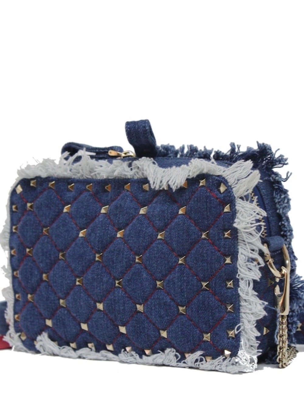 Valentino Garavani Denim Quilted Rockstud Crossbody Bag - Blue